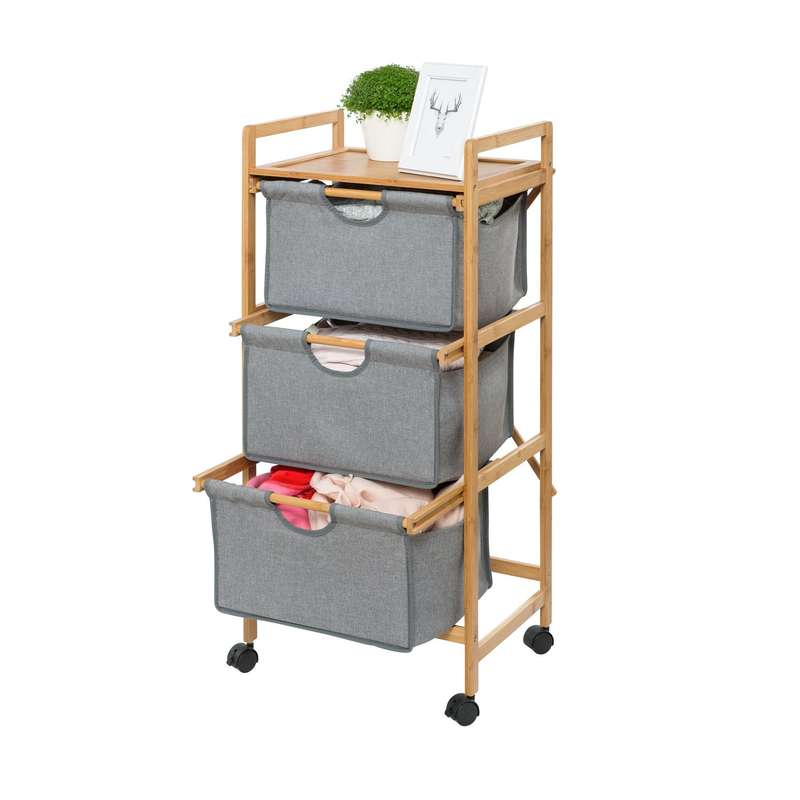 Laundry Trolley 3 Drawer Bahari Bamboo Grey