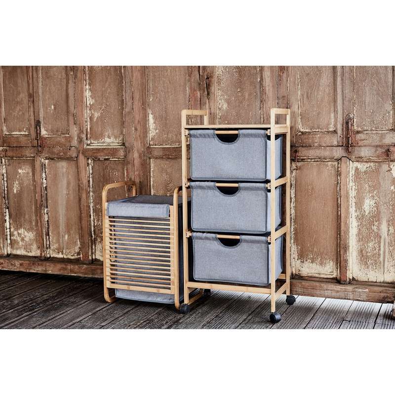 Laundry Trolley 3 Drawer Bahari Bamboo Grey
