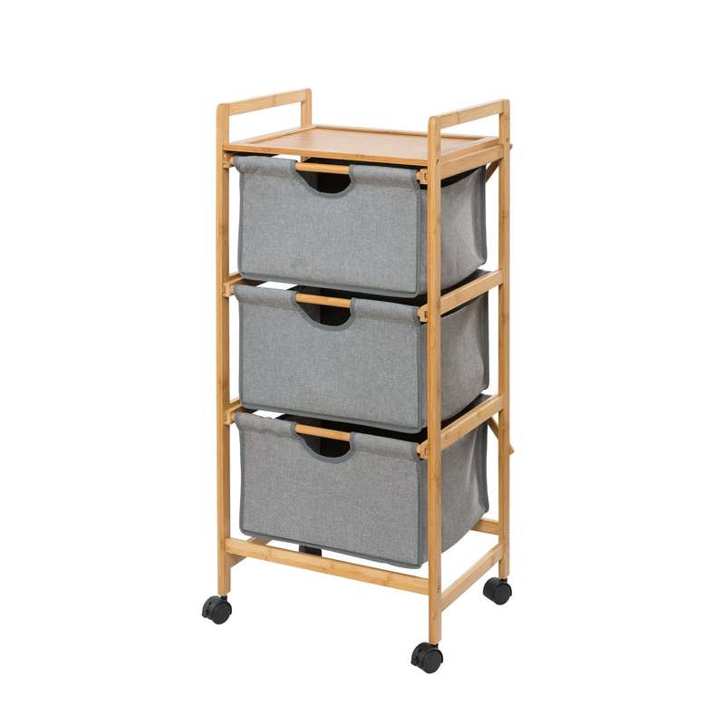 Laundry Trolley 3 Drawer Bahari Bamboo Grey