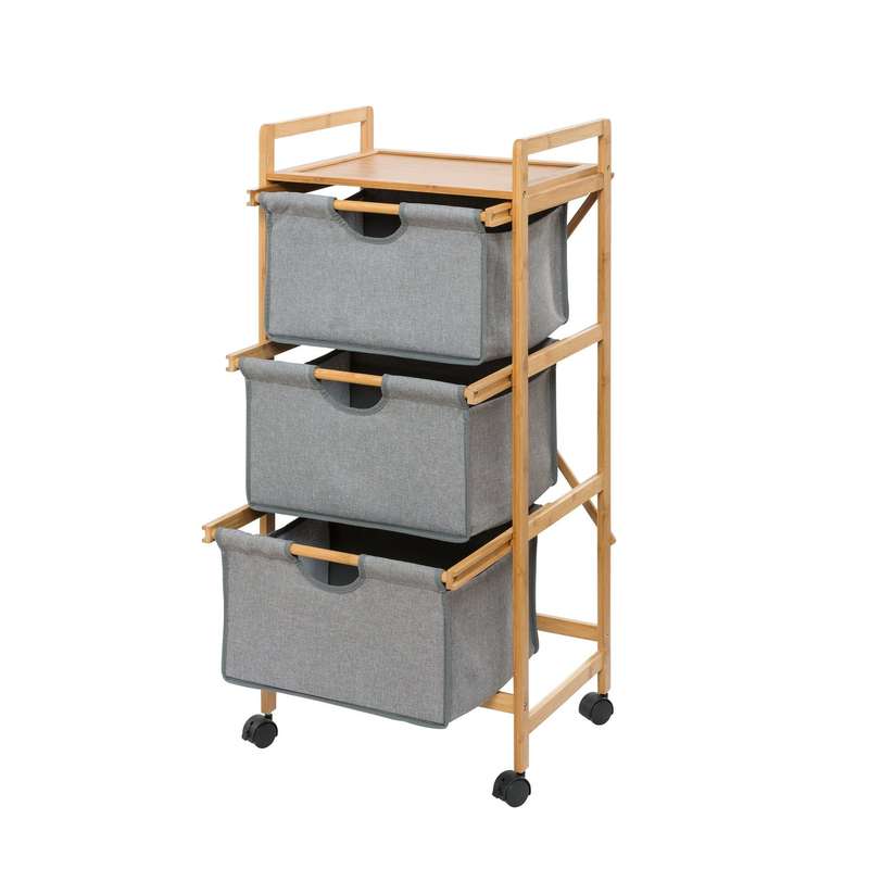 Laundry Trolley 3 Drawer Bahari Bamboo Grey