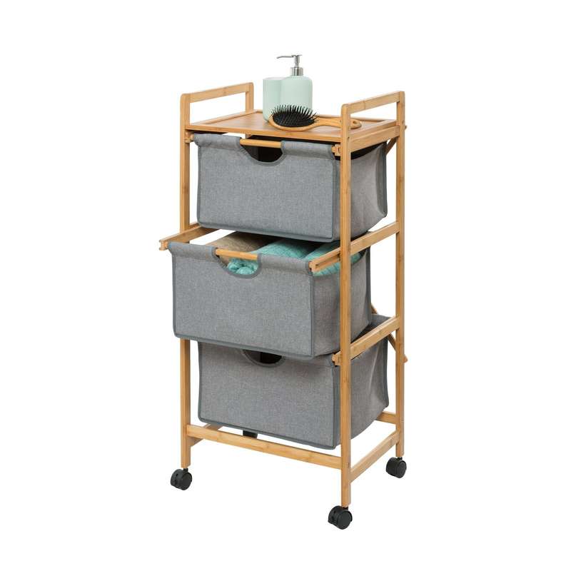 Laundry Trolley 3 Drawer Bahari Bamboo Grey