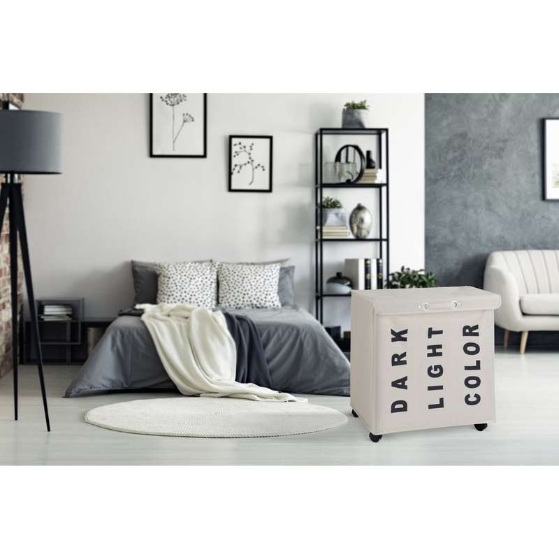 Laundry Basket 116 L 3 Compartment Trivo Beige