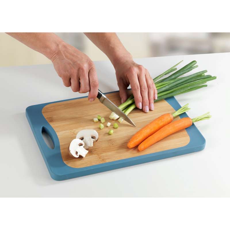 Wenko Double Sided Cutting Board - Bamboo & Pp - 33X23 - Anti-Slip Tpe - Blue