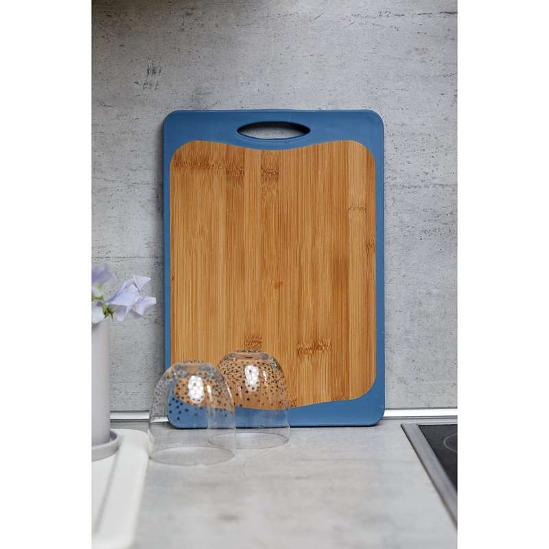 Wenko Double Sided Cutting Board - Bamboo & Pp - 33X23 - Anti-Slip Tpe - Blue