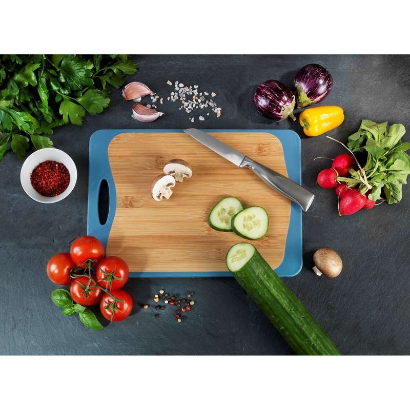 Wenko Double Sided Cutting Board - Bamboo & Pp - 33X23 - Anti-Slip Tpe - Blue