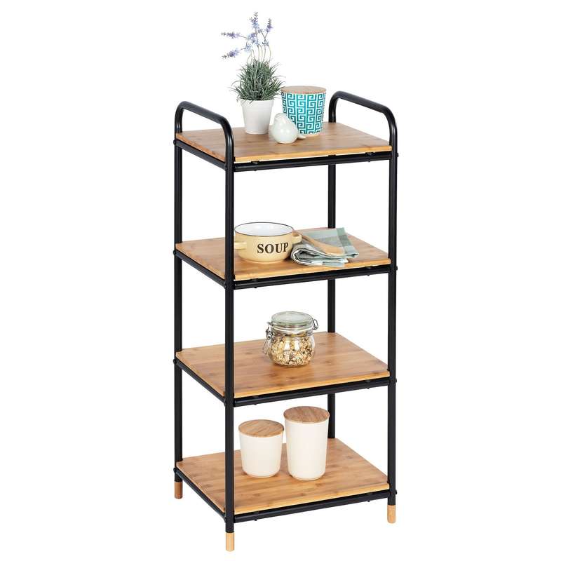 4 Tier Shelving Unit Loft Bamboo & Metal