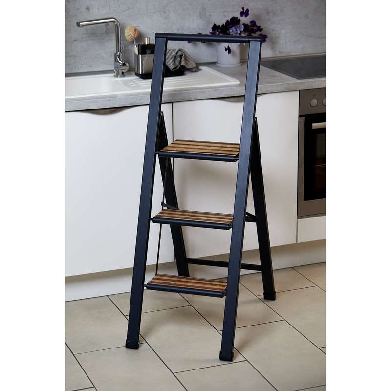Wenko Folding Step Ladder Aluminium - 3 Steps - Black