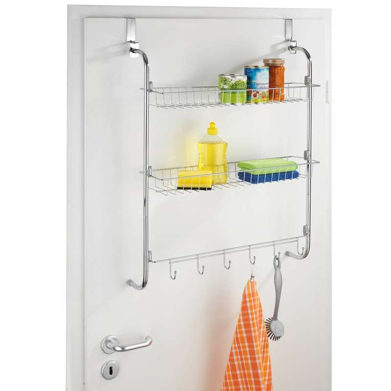 Door Mounted Hanging Rack With 2 Shelves & 6 Hooks