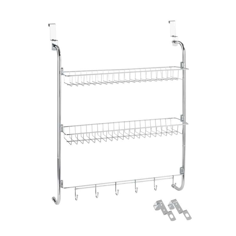 Door Mounted Hanging Rack With 2 Shelves & 6 Hooks