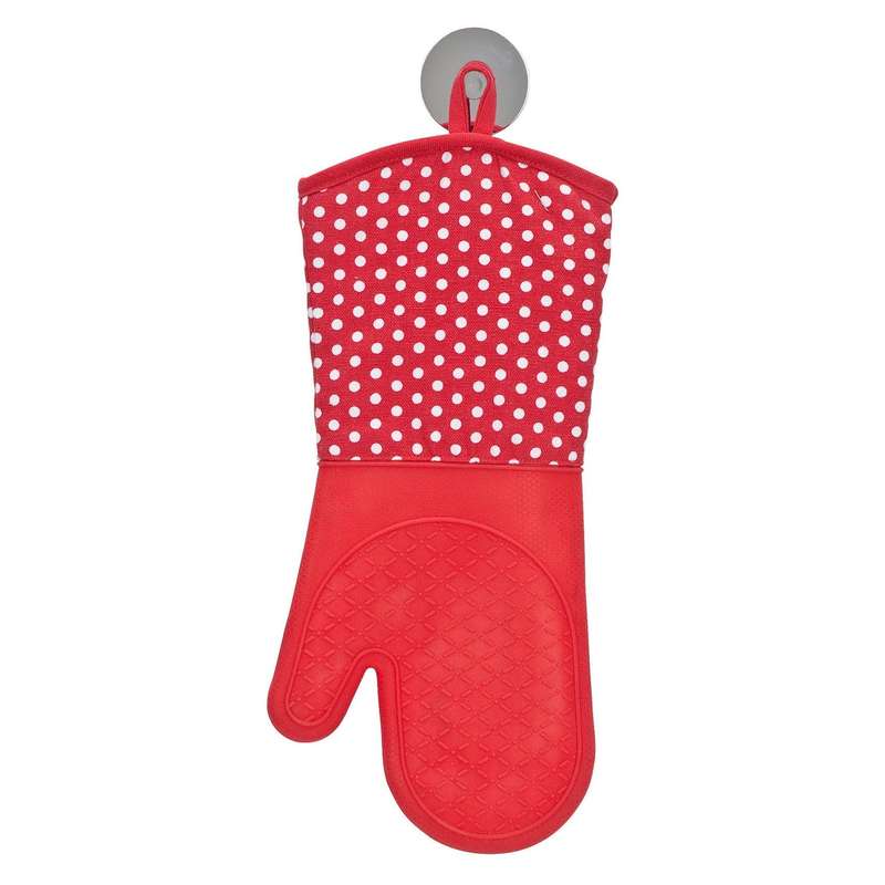 Oven Gloves Silicone 2 Pcs Red W/ White Dots