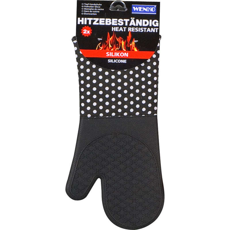 Oven Gloves Silicone 2 Pcs Black W/ White Dots
