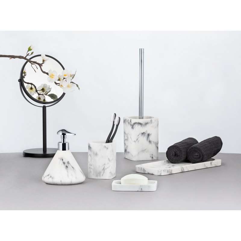 Toilet Brush Desio Marble Look Polyresin White/Grey