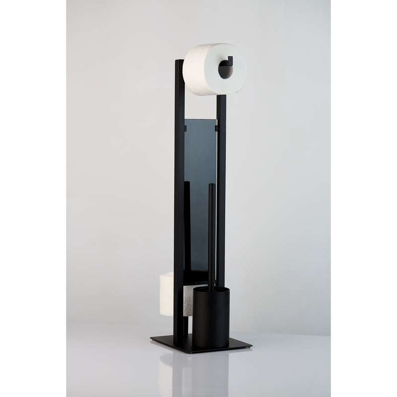 Wenko Freestanding Toilet Brush, Toilet Paper Holder Combo  - Rivalto - Matte Black