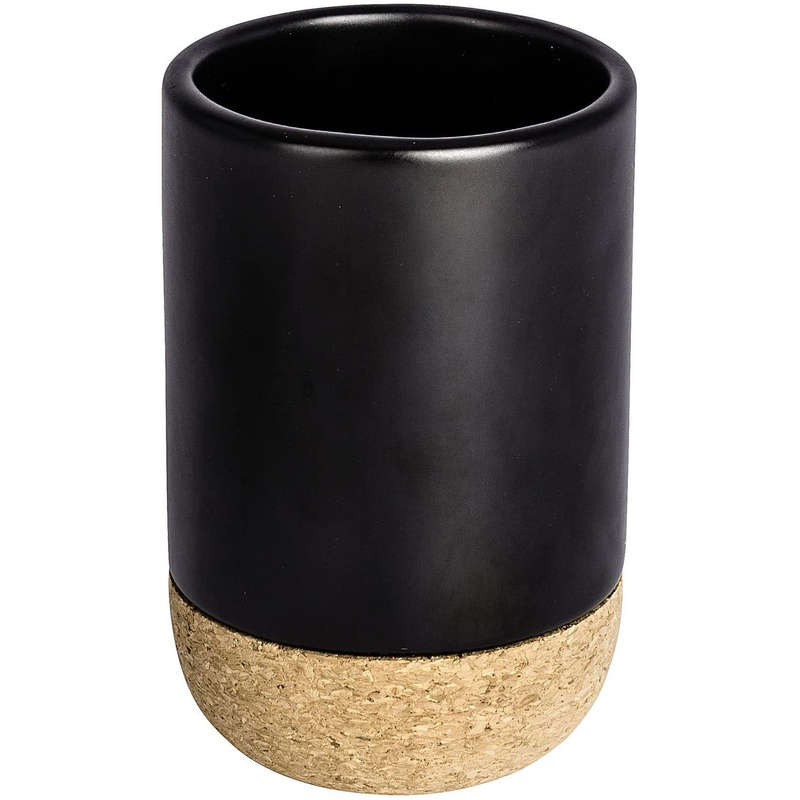 Toothbrush Tumbler Black Ceramic & Cork