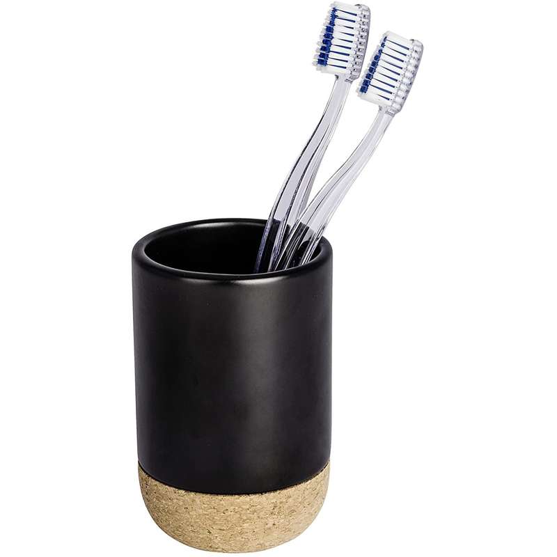 Toothbrush Tumbler Black Ceramic & Cork