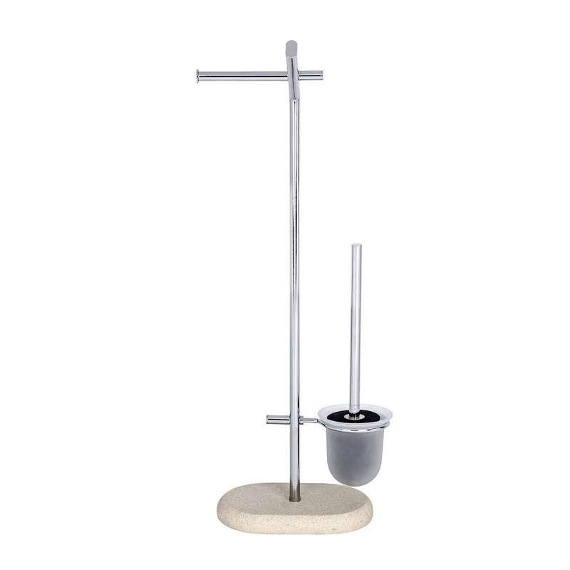 Freestanding Toilet Brush & Roll Holder Puro Steel/Polyresin Sandstone