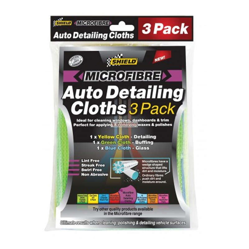 Shield Micro Fibre Auto Detailing Cloths 3 Pack