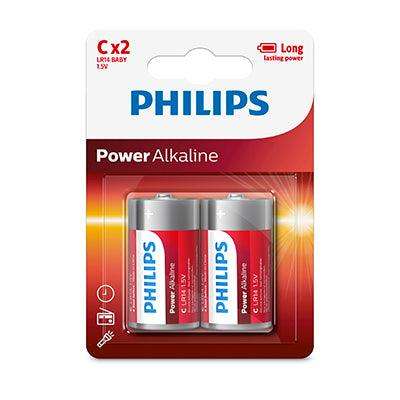 Philips Power Alkaline Lr14 C Batteries 1.5 V 2 Pack