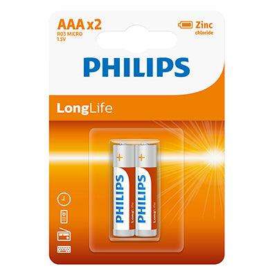Philips Longlife Zinc Aaa Batteries 1.5 V 2 Pack