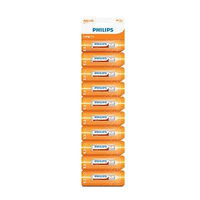 Philips Longlife Zinc Aaa Batteries 1.5 V 10 Blister Tear Off Card
