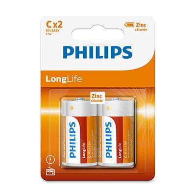 Philips Longlife Zinc C Batteries 1.5 V 2 Pack