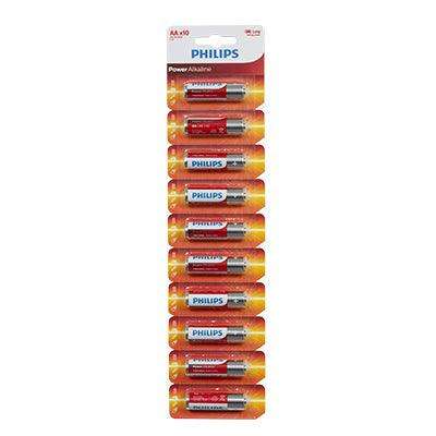 Philips Power Alkaline Aa Batteries 10 Single Blister With Tear Card