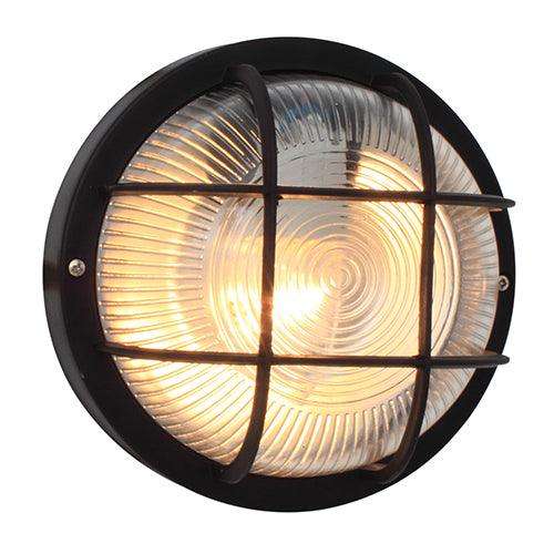 Round Plastic Grid Bulkhead 185mm Black 1x60w