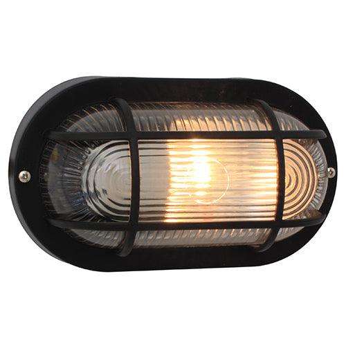 Oval Plastic Grid Bulkhead 205mm Black 1x60w