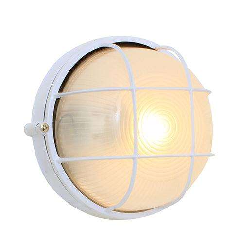 Round Small Grid Bulkhead 180mm White 1x60w