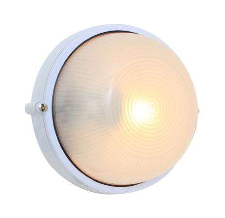 Round Small Plain Bulkhead 180mm White E27 1x60w