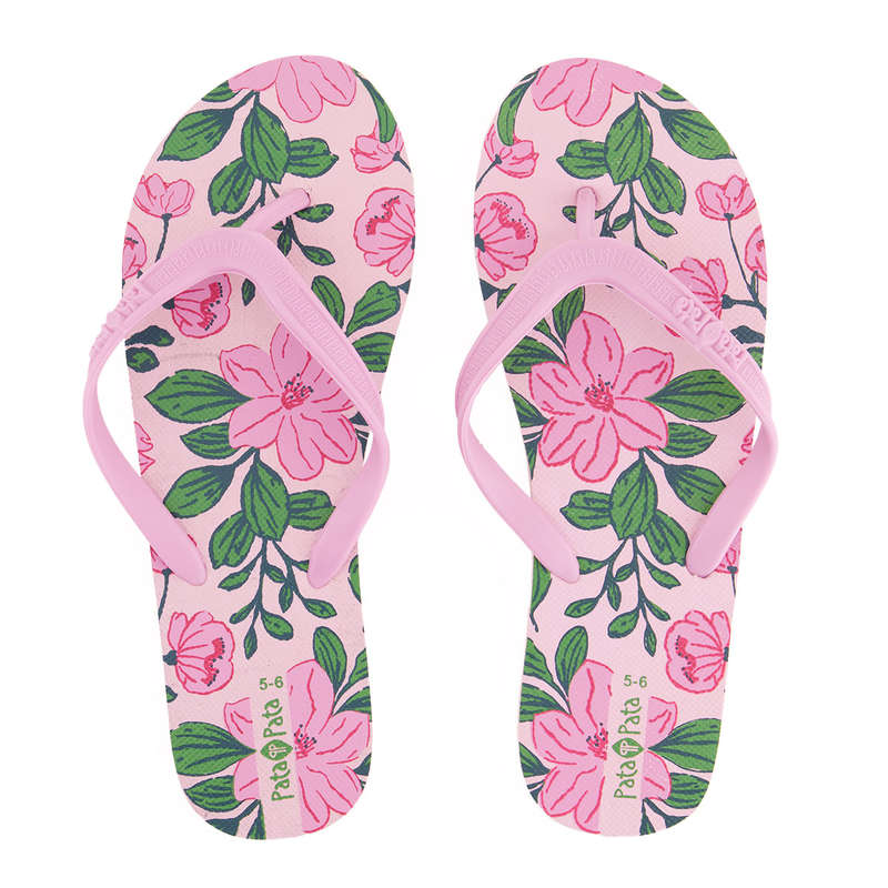 Pata Pata Ladies Flip Flops Pink Floral Size 3/4