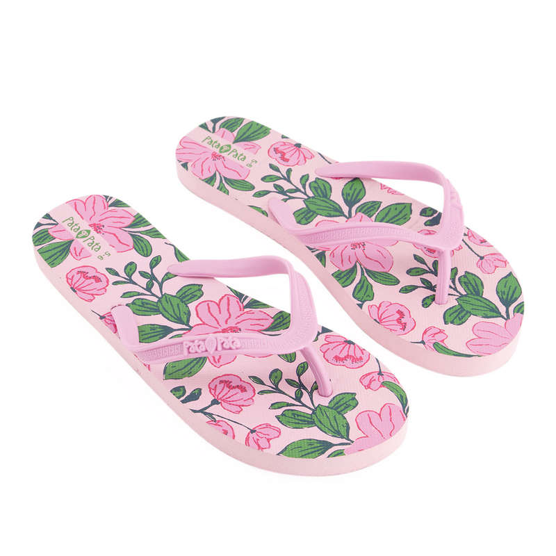 Pata Pata Ladies Flip Flops Pink Floral Size 3/4