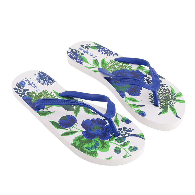 Pata Pata Ladies Flip Flops Blue Floral Size 3/4
