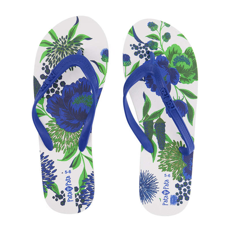Pata Pata Ladies Flip Flops Blue Floral Size 7/8