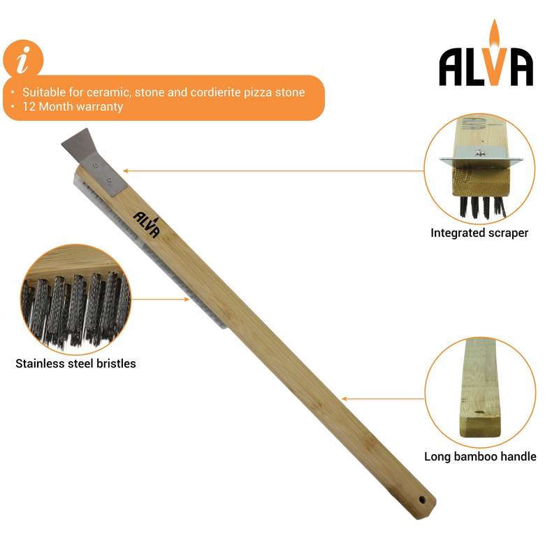 Pizza Oven Metal Bristle Brush With Scraper 57cm