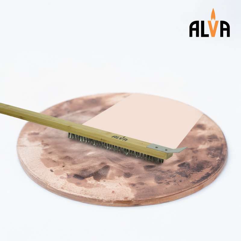 Pizza Oven Metal Bristle Brush With Scraper 57cm