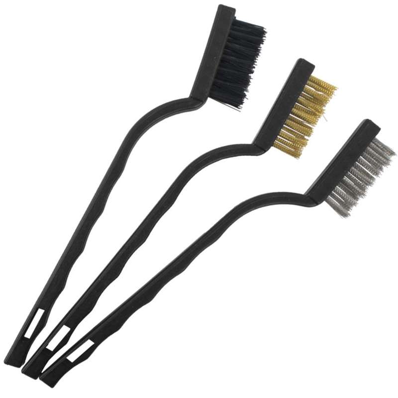 Mini Brush Set 3 Pc Brass Stainless Nylon In Blister