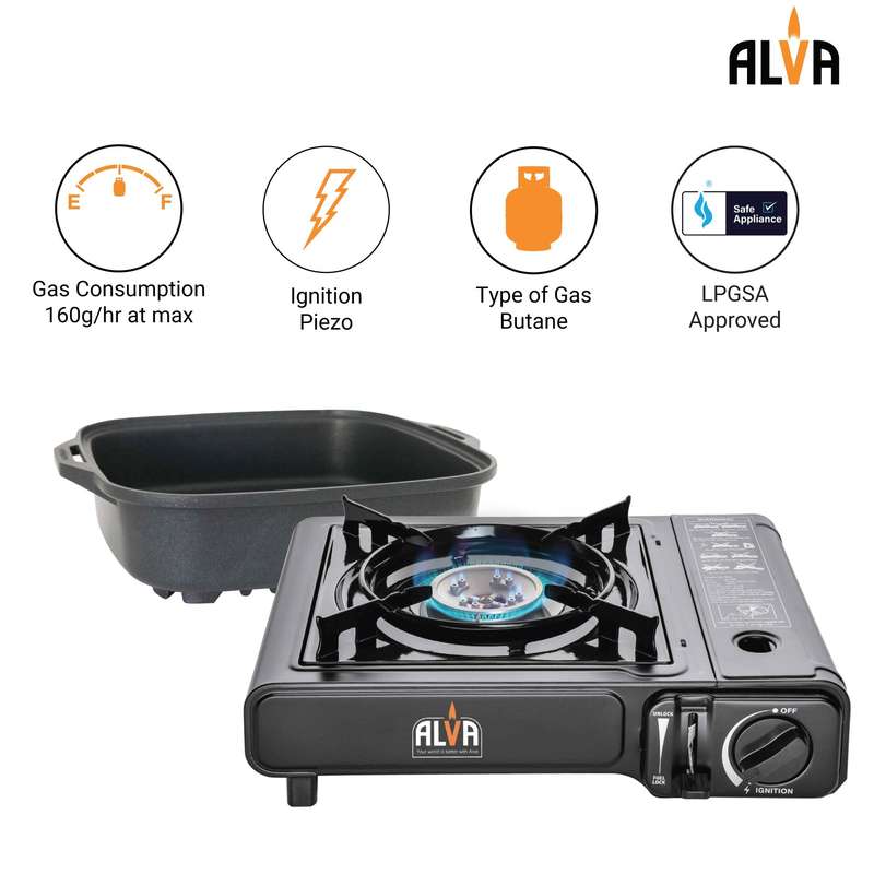 Single Burner Butane Canister Stove + Cooking Pot & Lid
