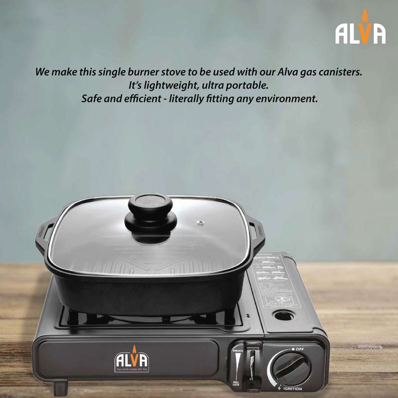 Alva Single Burner Butane Canister Stove + Cooking Pot & Lid