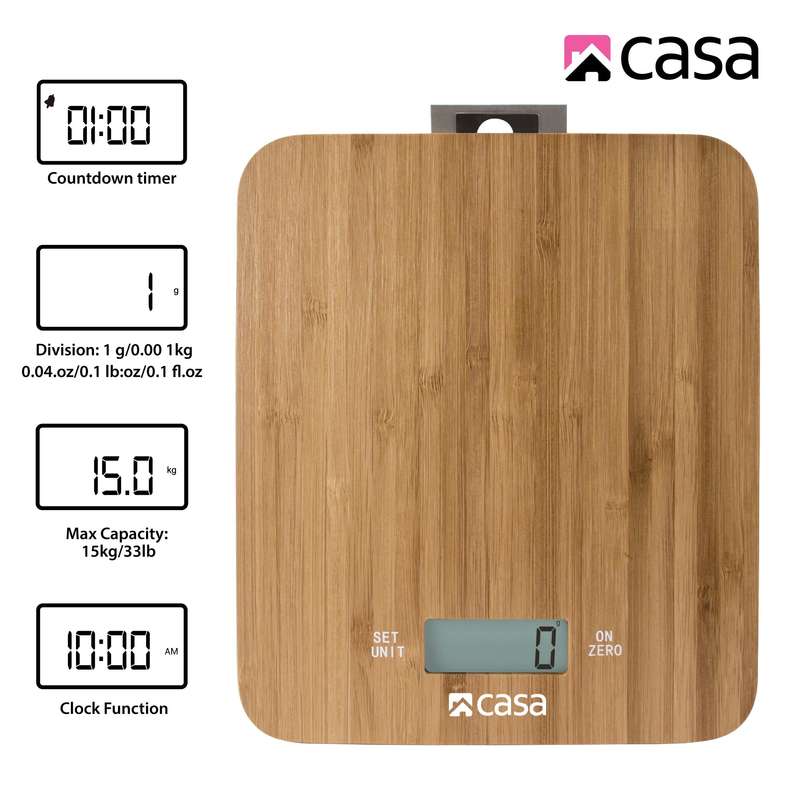 Kitchen Scale Bamboo Clock & Timer