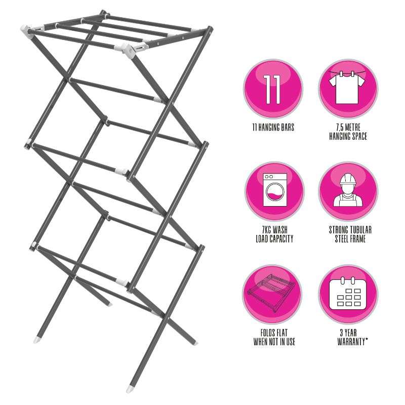 3 Tier Clothes Drying Stand Foldable, Extendable 7.5 M Capacity