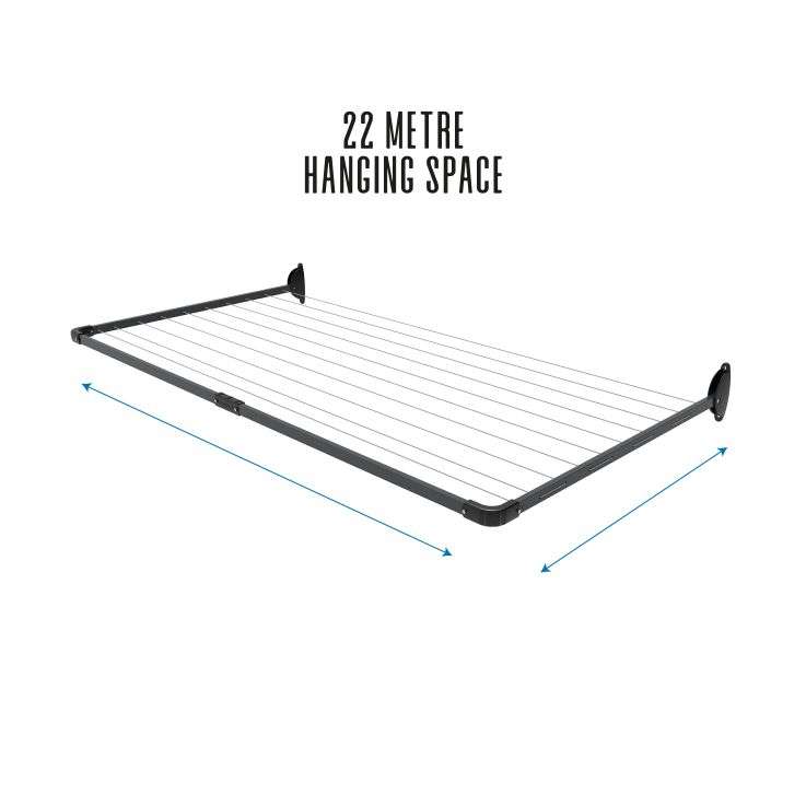10 Line Single Fold Down Wall Mounted Clothesline 22 M