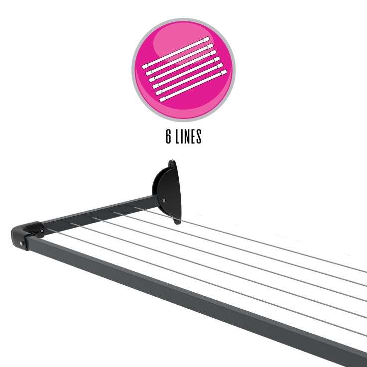 5 Line Slim Fold Down Wall Mounted Clothesline 11 M