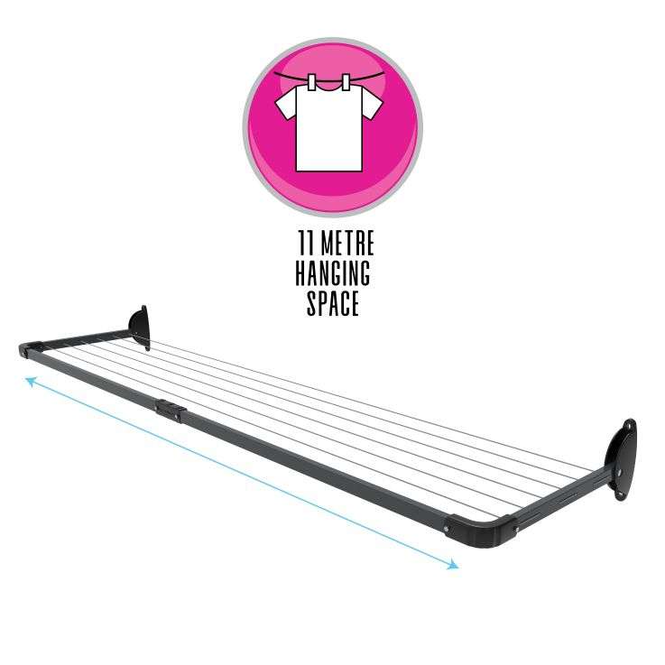 5 Line Slim Fold Down Wall Mounted Clothesline 11 M
