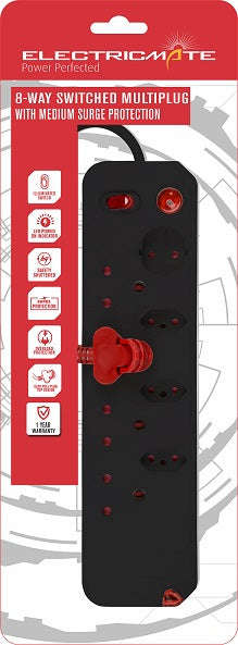 Multiplug 8 Way Surge Black E/Mate