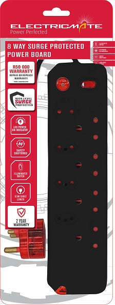 Multiplug 8 Way S/Switch Surge Black