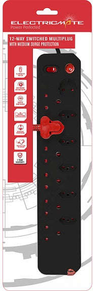 Multiplug 12 Way Surge Black E/Mate