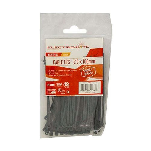 Cable Ties E/Mate Black 100 X2.5 Mm P/100