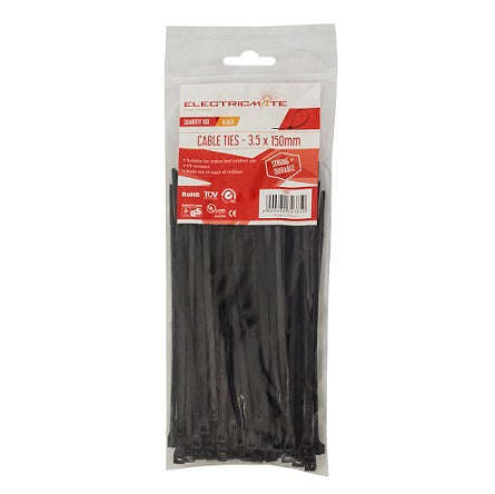 Cable Ties E/Mate Black 150 X3.5 Mm P/100