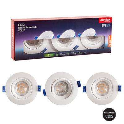 D/Light Round Led 5w 3000 K Non Dimmable 3 Pack